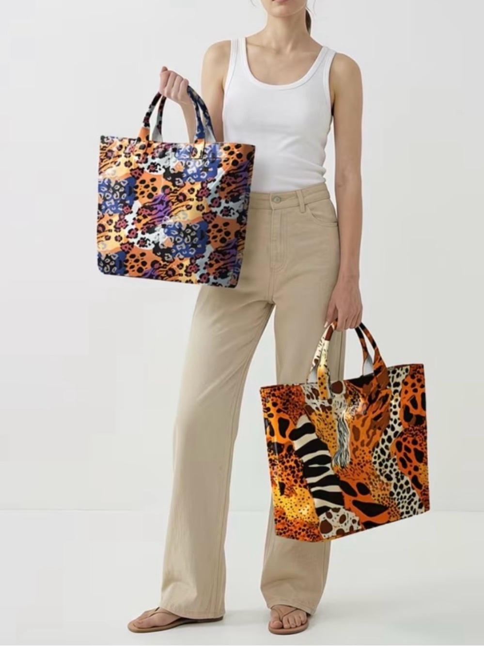 Colorful Leopard Print Tote Bag - Multicolor/Blue/Brown running- 1 bag only-NWOT - Picture 2 of 2